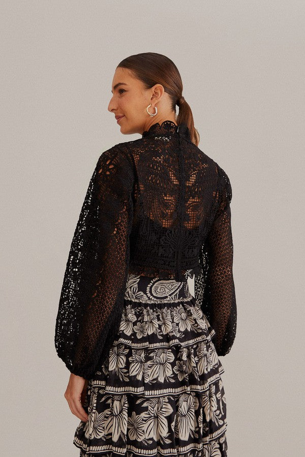 Black Guipure Long Sleeve Blouse