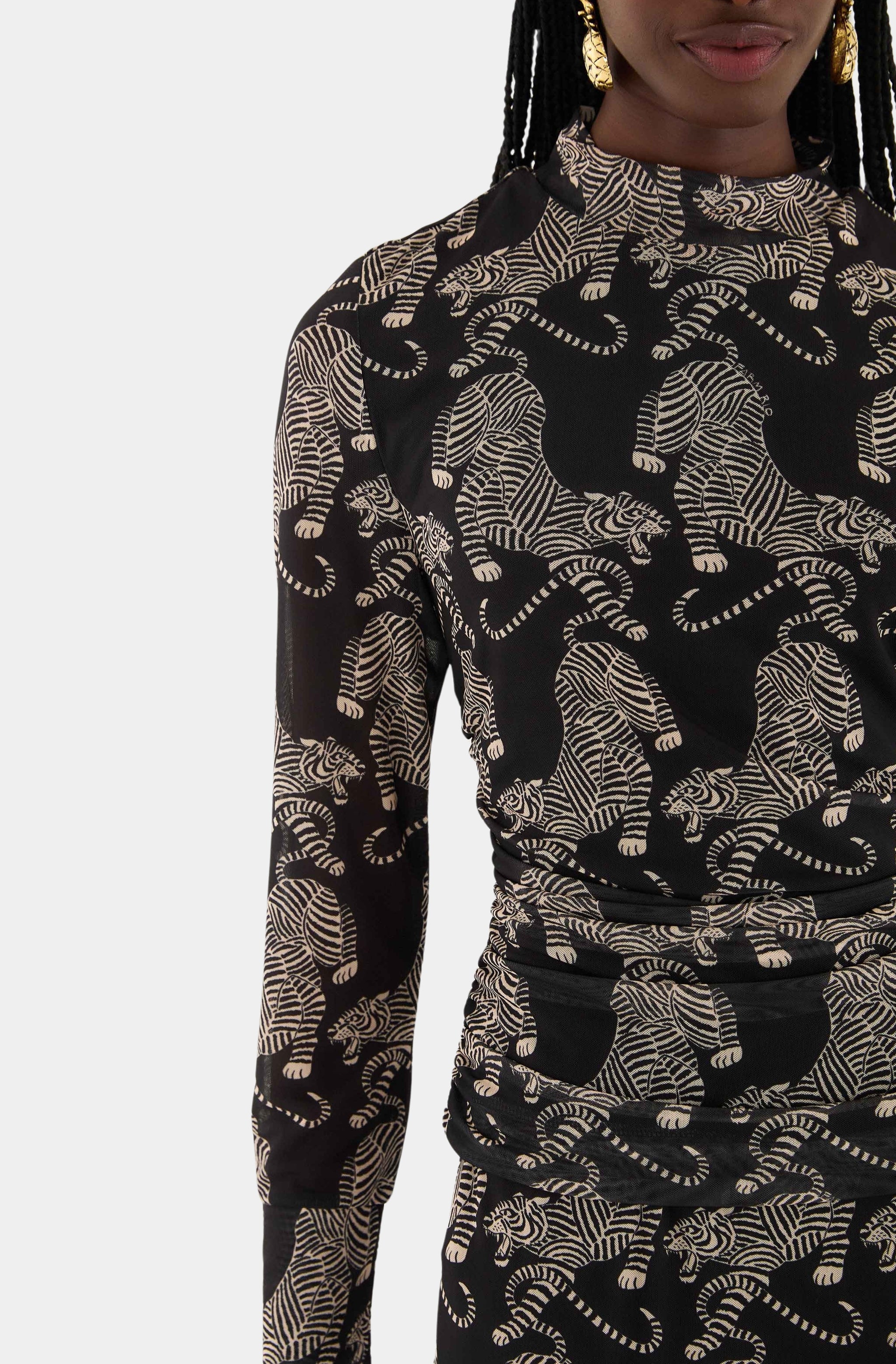 Striped Tigers Black Tulle Blouse