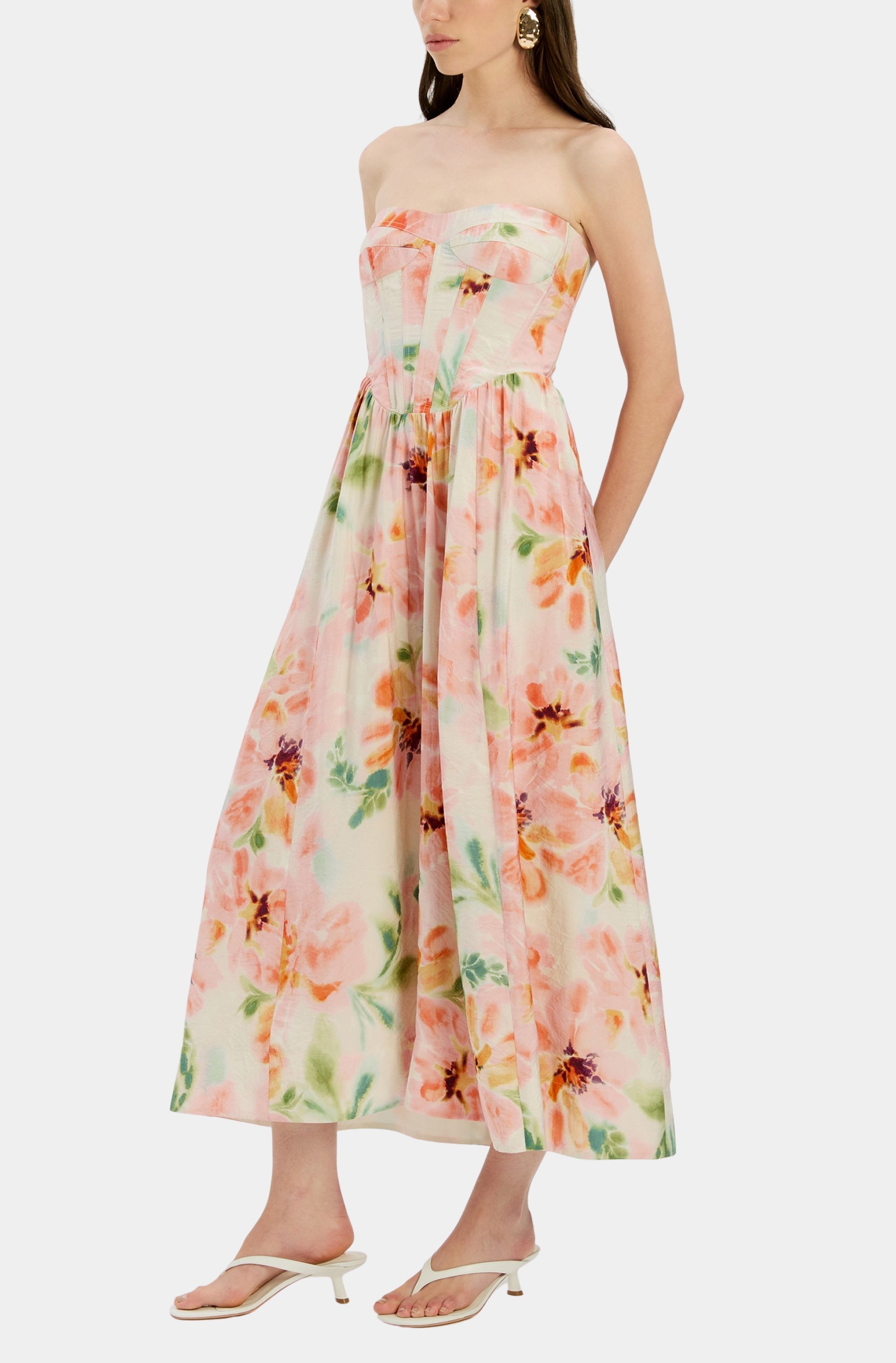 Bardot Lola Corset Midi Dress in Pink
