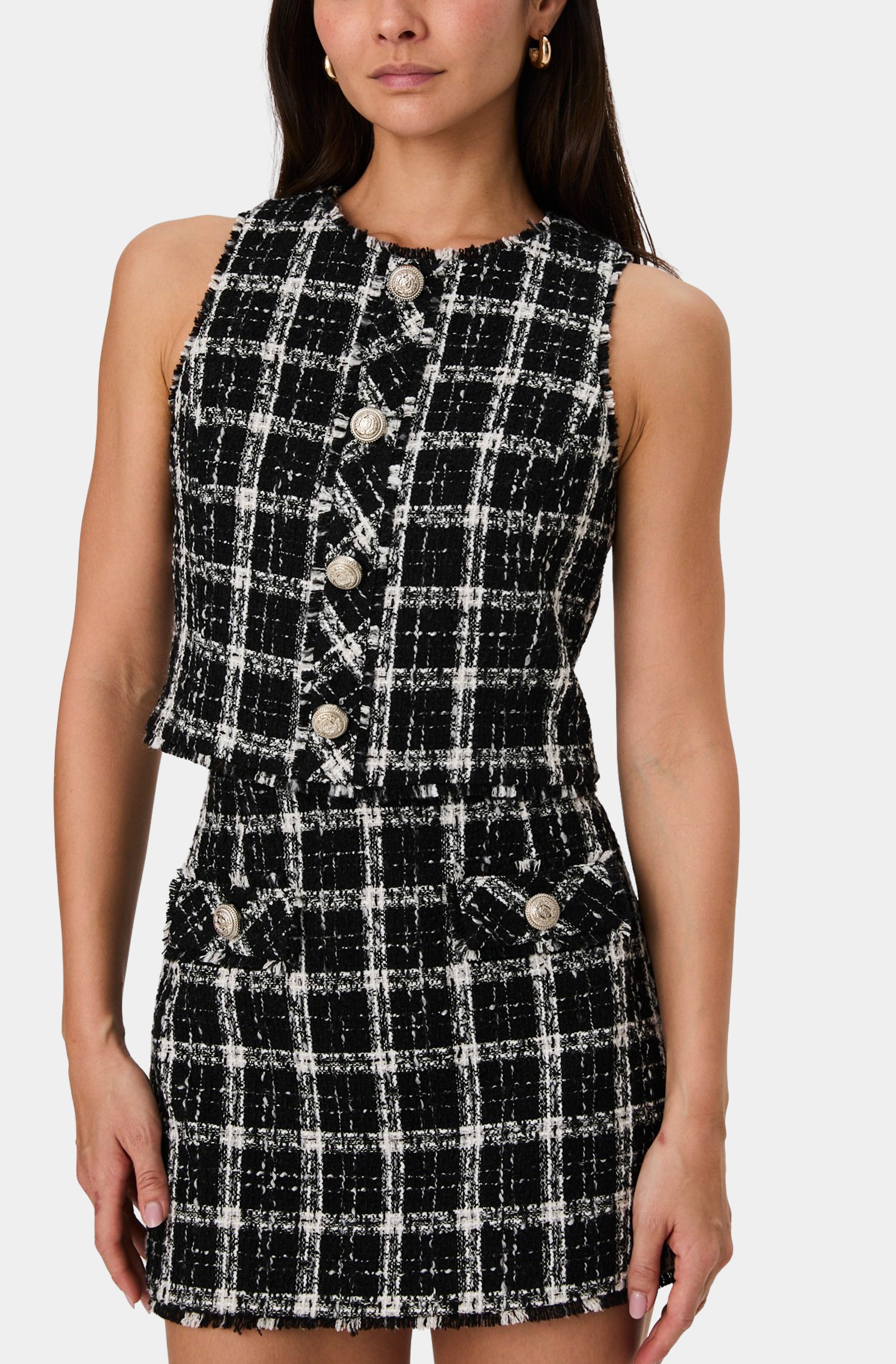 Windowpane Tweed Mini Skirt