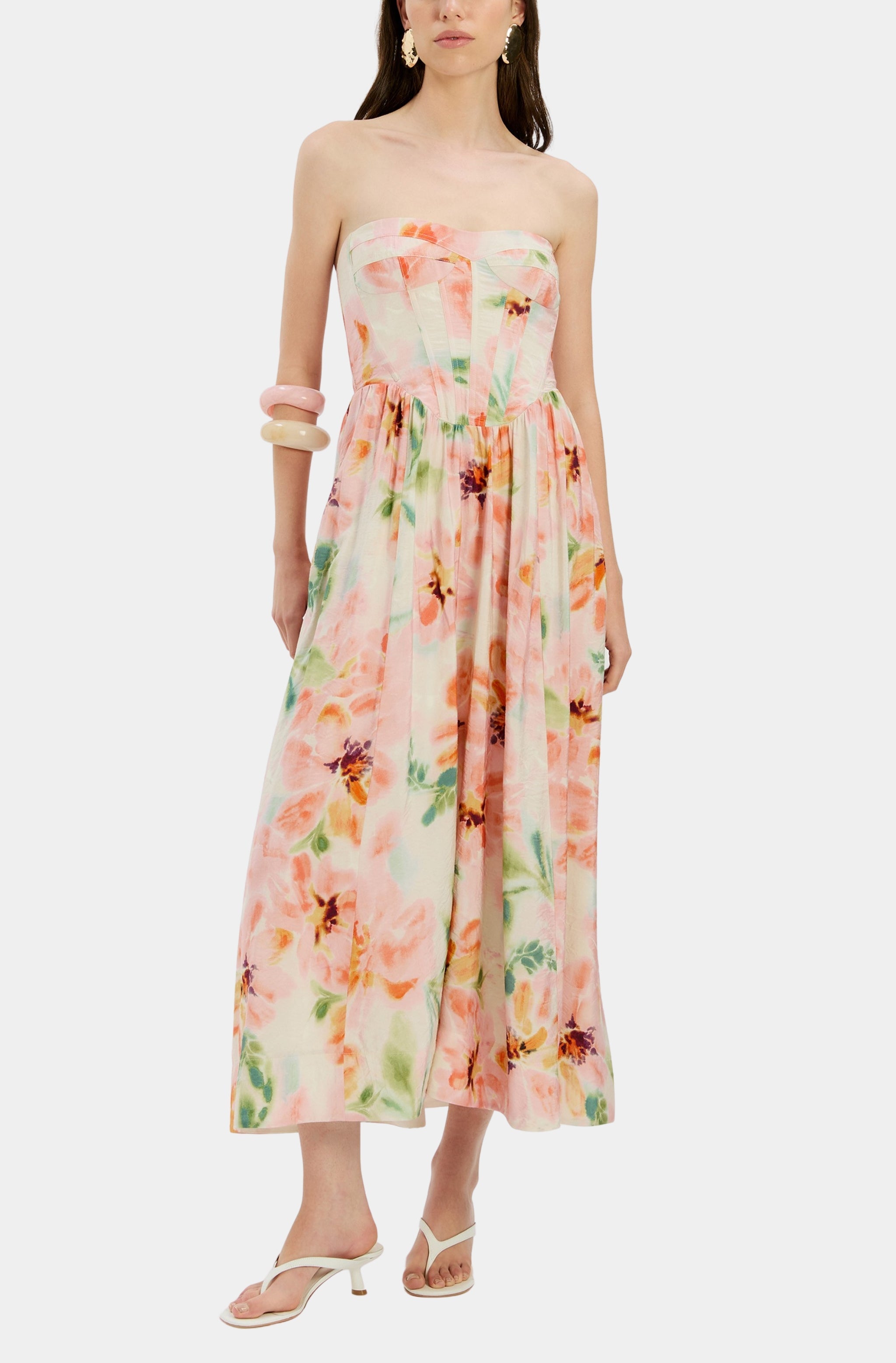 Bardot Lola Corset Midi Dress in Pink