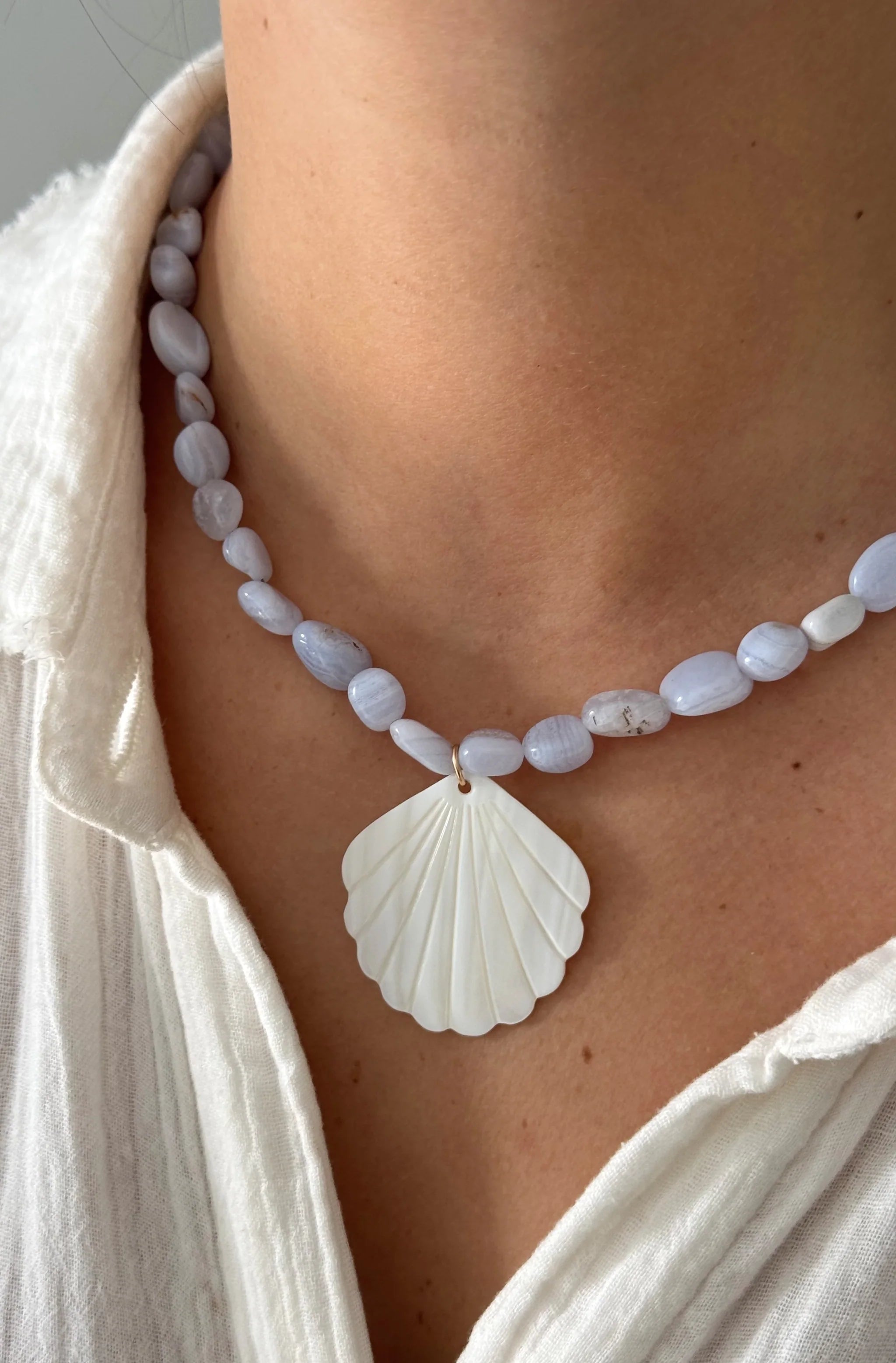 Pebble Beach Necklace with Shell Charm