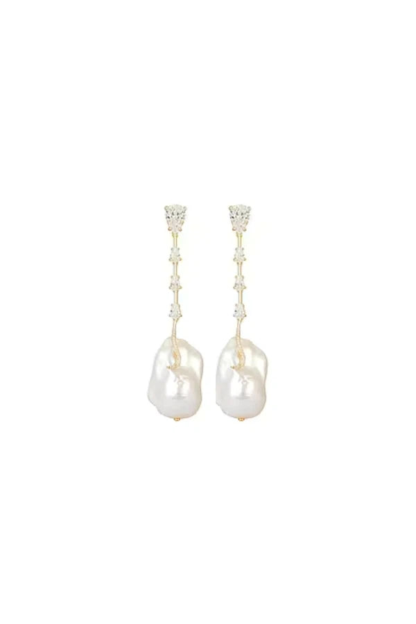 Dangling CZ Baroque Pearl Earrings