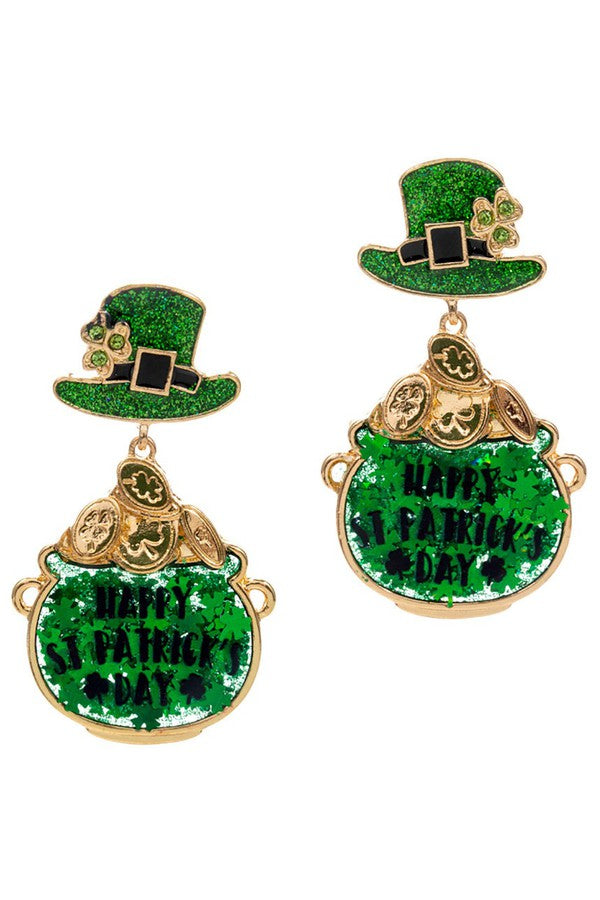 St. Patrick&#39;s Day Clover Hat Earrings