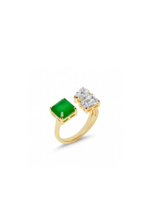 Multi Emerald X Diamond Open Ring