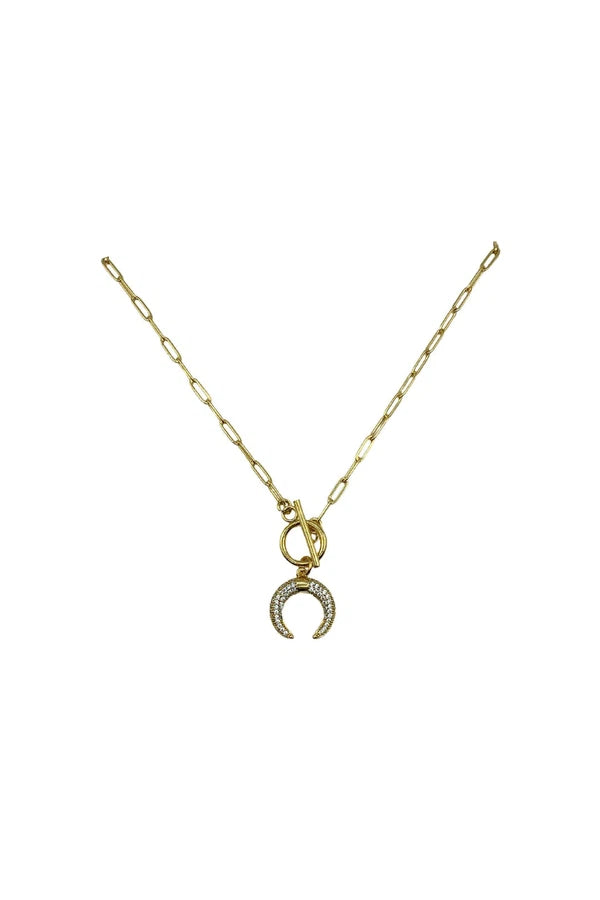 Pave Gold Crescent Horn Necklace