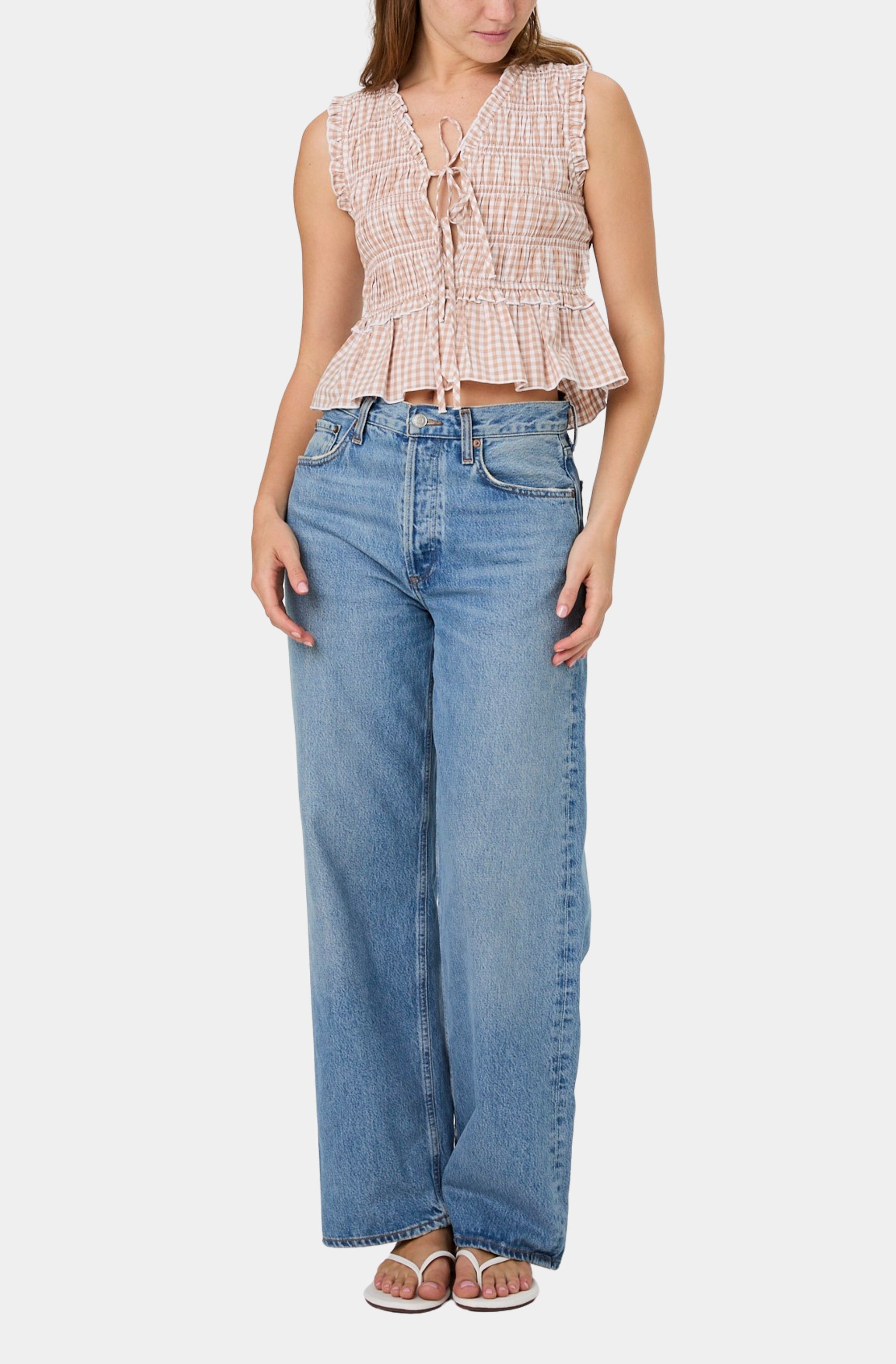 Rhodes Pop Gingham Sleeve Top