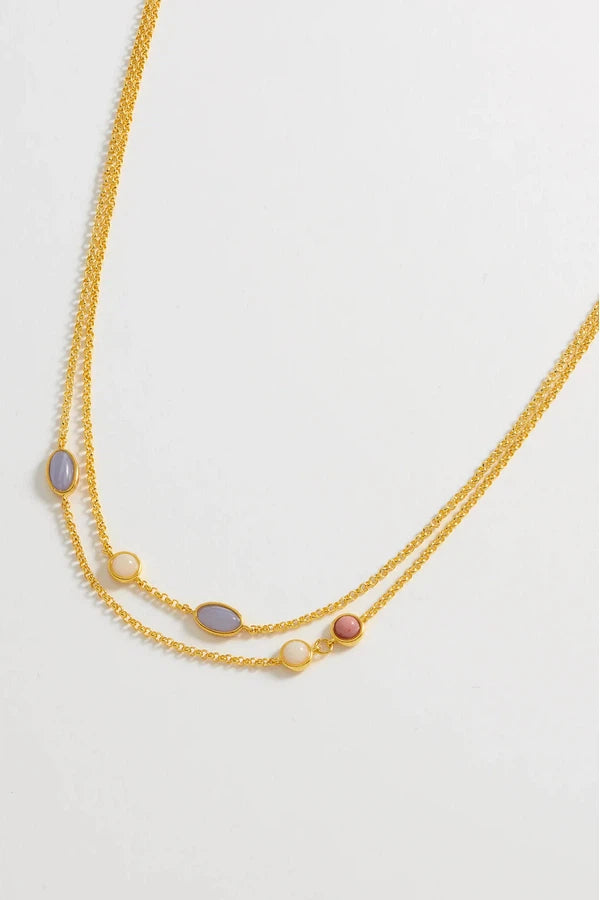 Multi Gemstone Double Chain Necklace