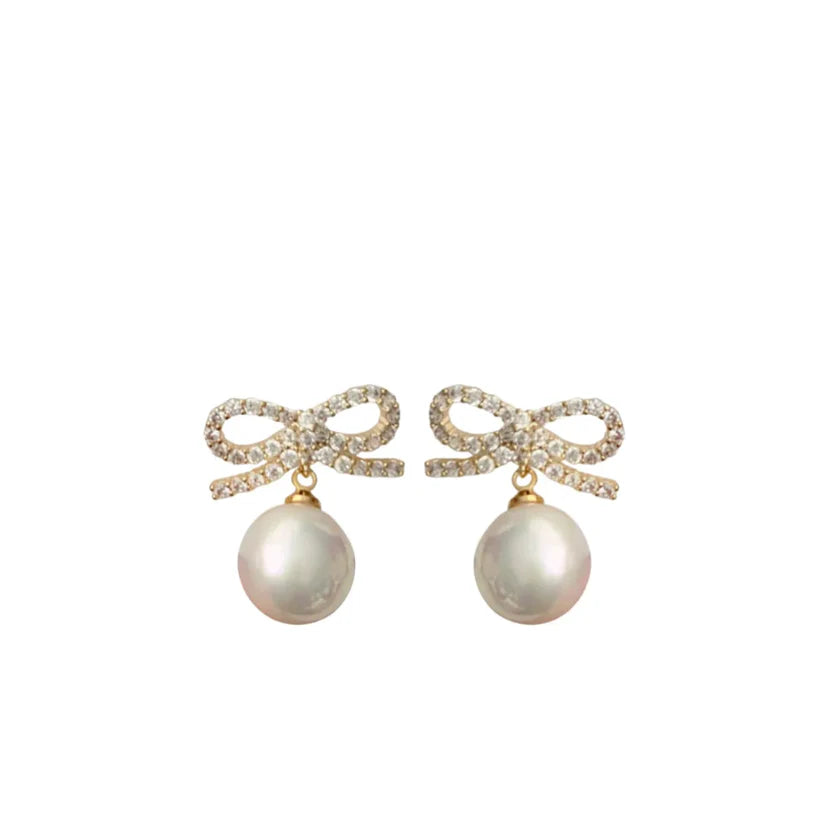 Lucile Pearl and Bow Drop Earrings