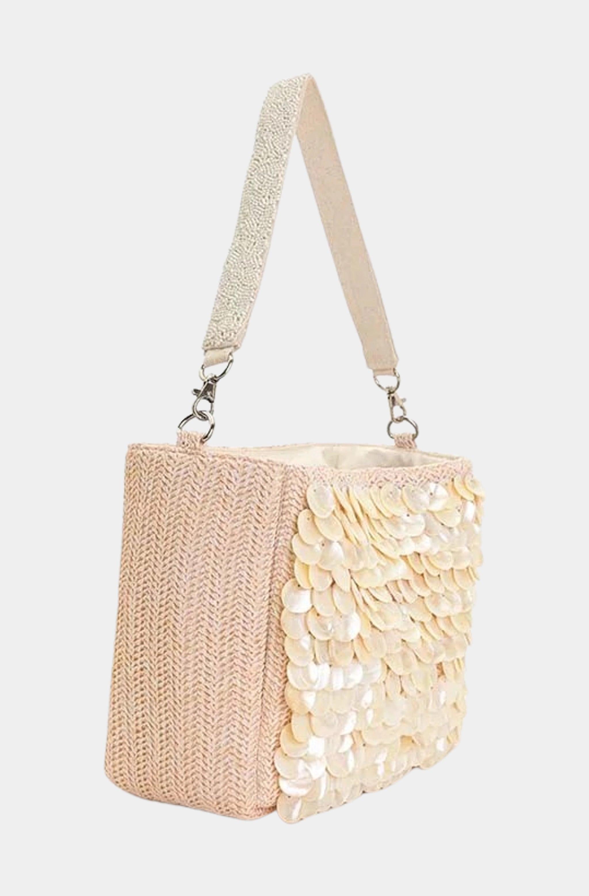 Embellished Shells and Raffia Bucket Bag
