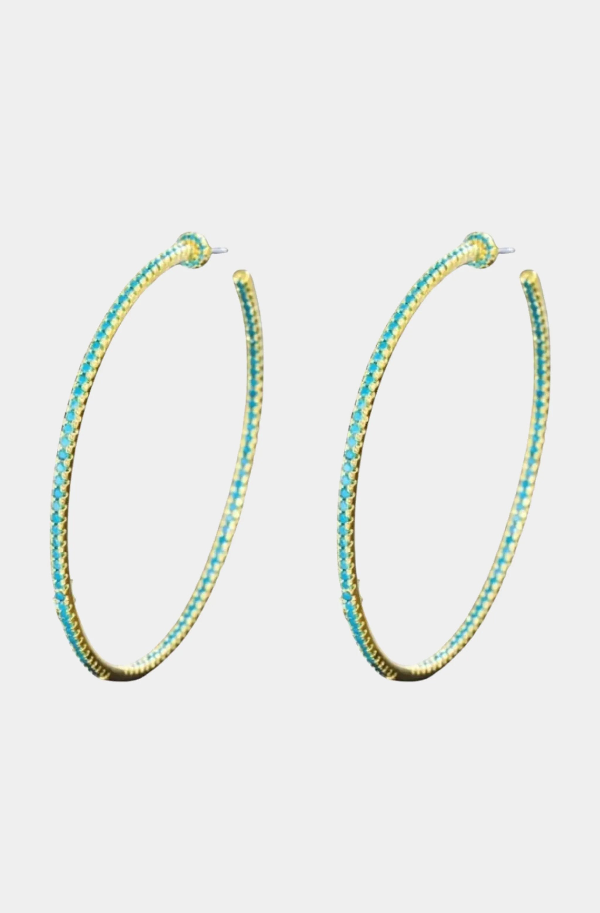 Large Pave Turquoise Hoops Earrings