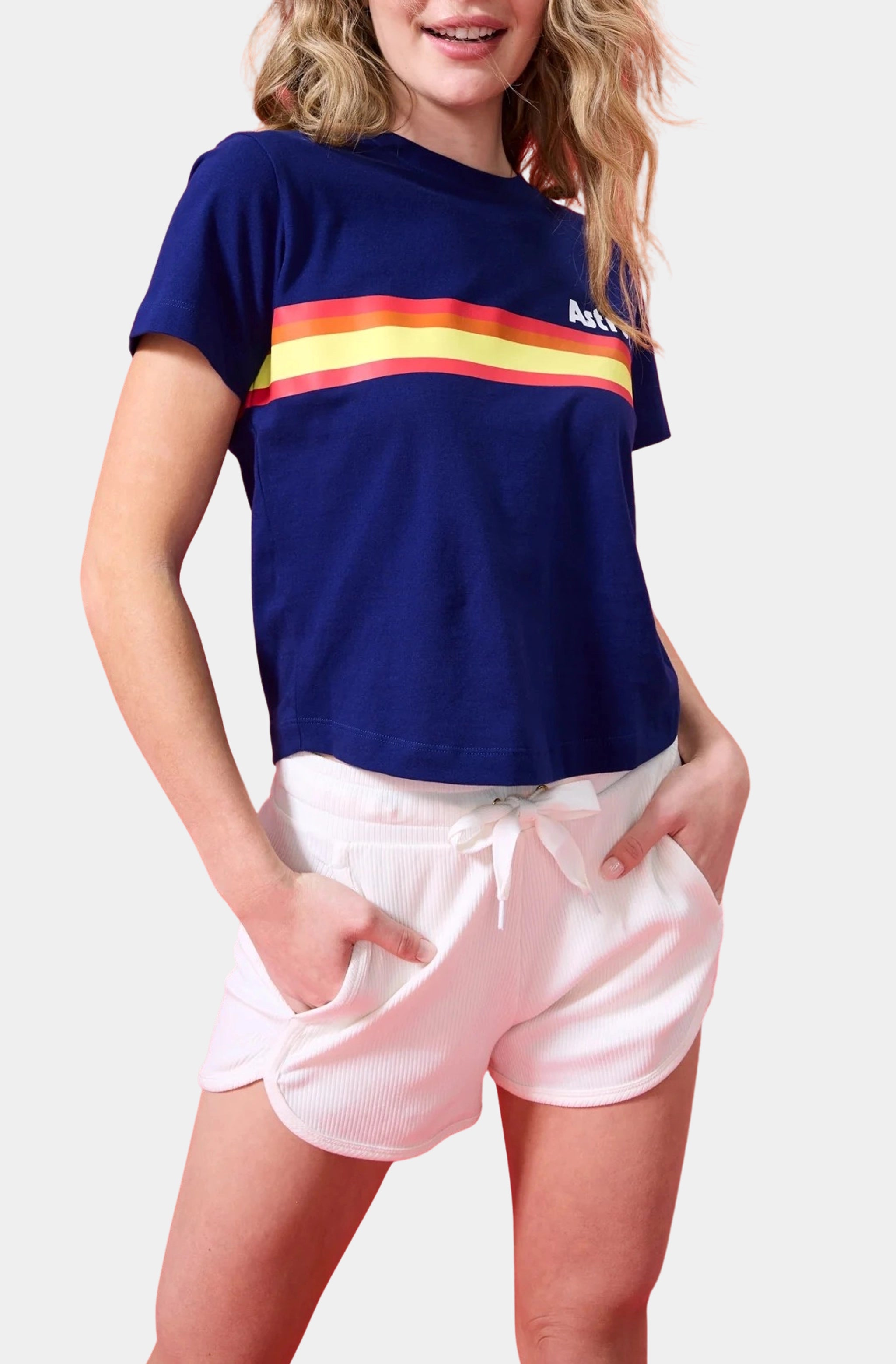 Astros Navy Stripe Logo Tee