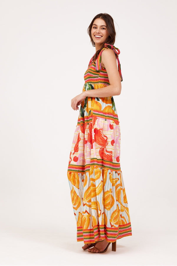 Fruits Scarves Tiered Maxi Dress