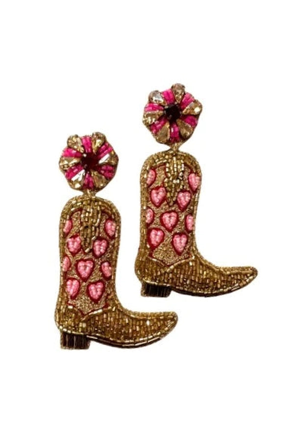 Gold Cowboy Boots Beaded Earrings